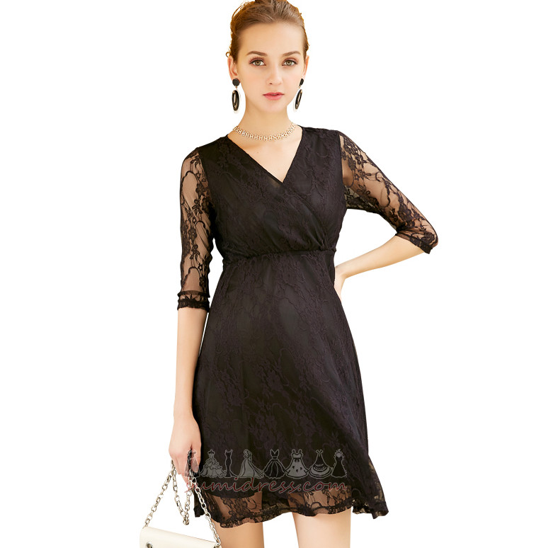 Kort-længde Elegant Draped Lace V-hals Barsel kjole Aften kjole