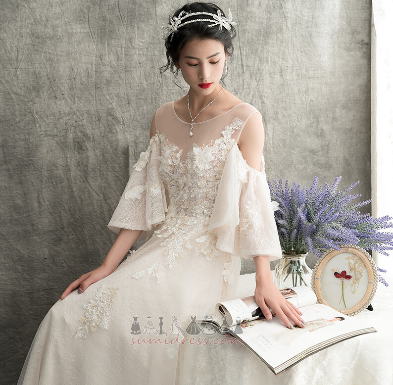 Korta ärmar Bara axlar Natural Midja A-linjeformat romantisk Bröllopsklänning