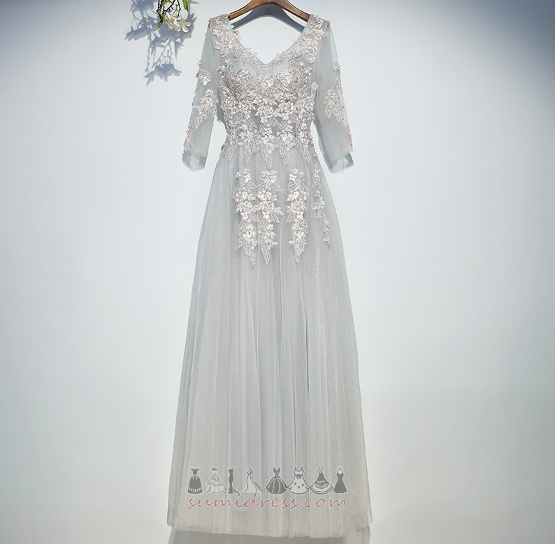 Korte ærmer Elegant V-hals Snøring Usynlig ærmer Feje Tog Brudepige kjole