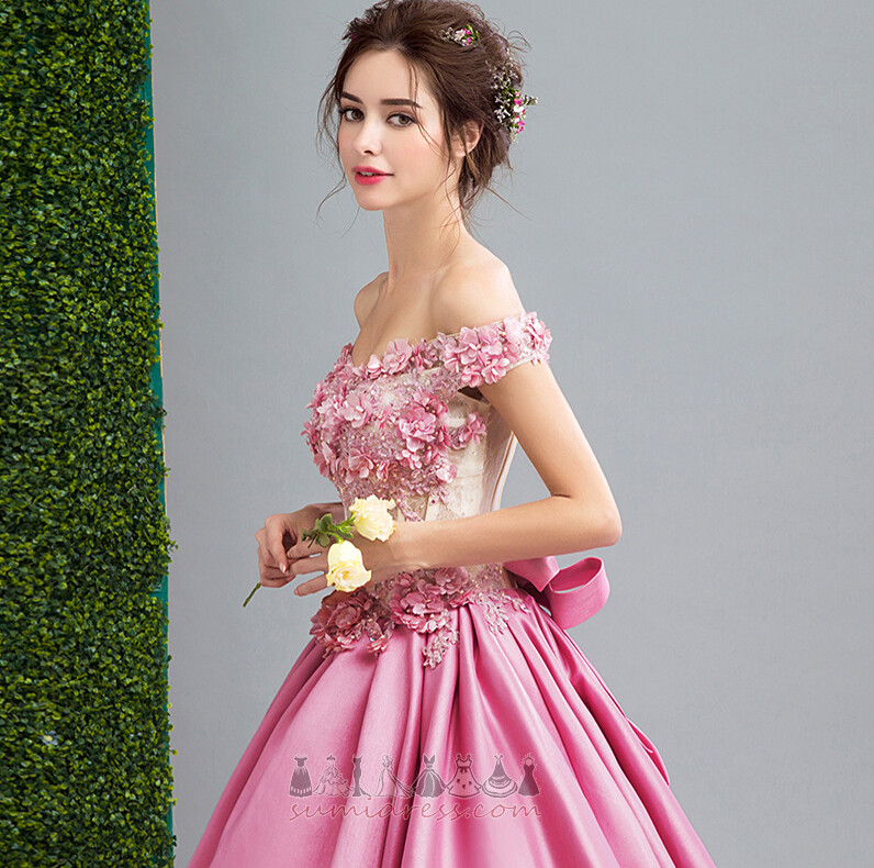 Korte ærmer Rose udsmykning Blomster Timeglas Snøring slukket skulderen Bold kjole