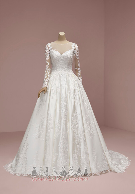 коштовність Босоніжки довгі рукави ілюзія рукава Довго мереживо Весільна сукня