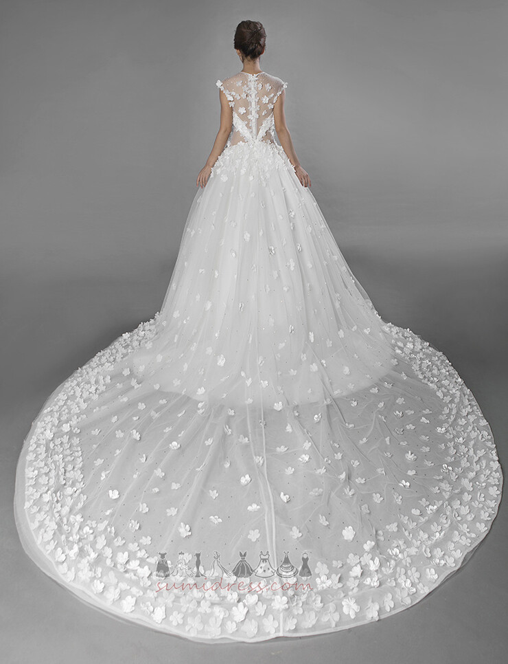 коштовність Довго тюль романтичний чиста назад короткі рукави Весільна сукня
