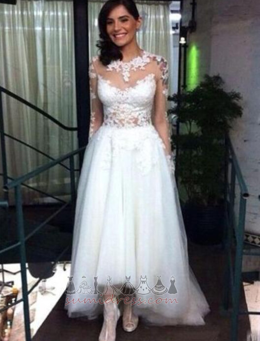 коштовність тюль асиметричний блискавка вгору довгі рукави ілюзія рукава Весільна сукня