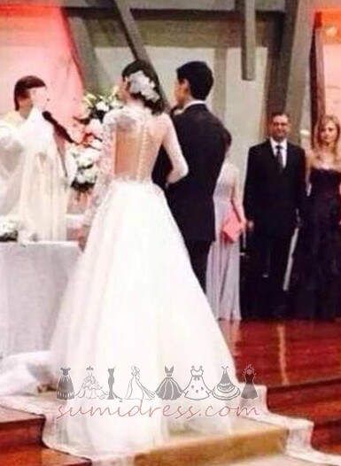 коштовність тюль асиметричний блискавка вгору довгі рукави ілюзія рукава Весільна сукня