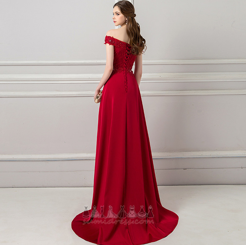 Krajkou Overlay Off-The-rameno Elegantní Dlouhý Střední pasu A-Line Večerní šaty