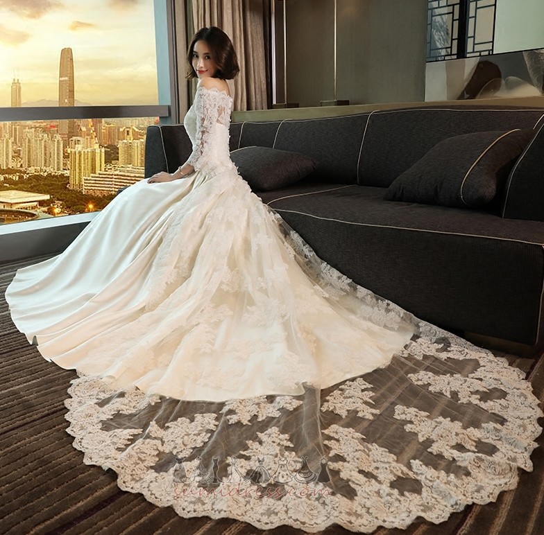 Круша Бутон Природен кръста Елегантен Край рамото Хол сватбена рокля