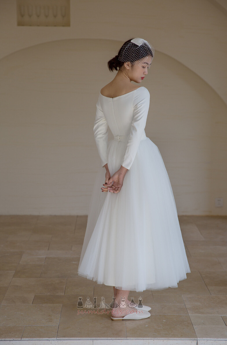 Kültéri Tea hossza Ki a váll Egyszerű Természetes derék Terítette Esküvői ruha