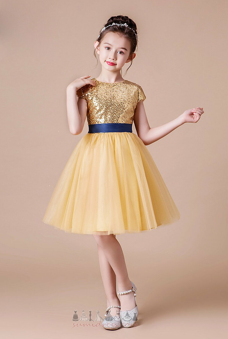 Kwiat dziewczyna sukienka Naturalne talii Linia A Krótki rękaw jesień Długość do kolan