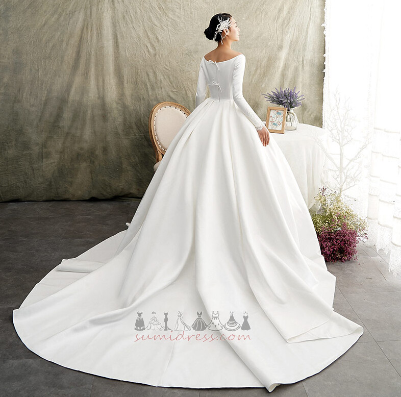La robe de mariage Manche Longue Simple Bouton Traîne Royal A-ligne Sage