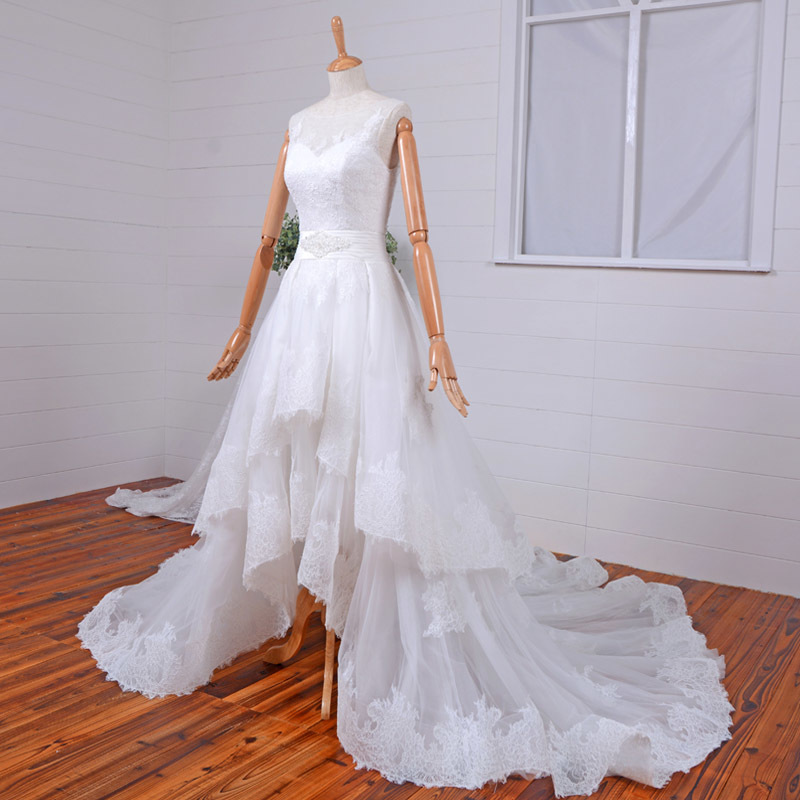 La robe de mariage Plage Naturel Sans Manches Longue Traîne Mi-longue Vintage