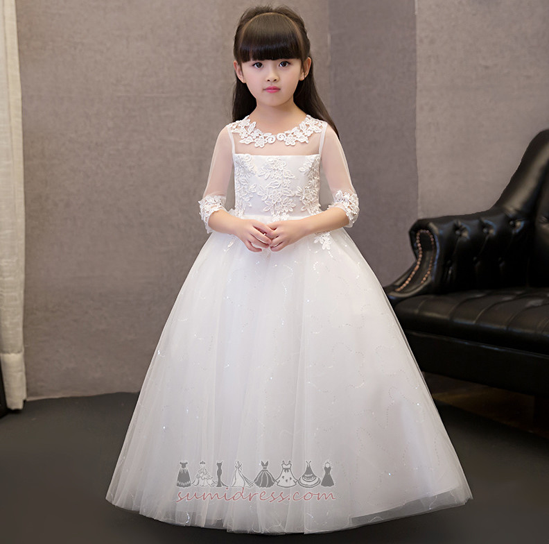 Lace 3/4 Length Sleeves Jewel Spring Medium A-Line Communion Dress