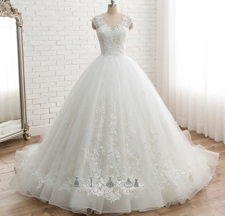 Lace A-Line Formal Court Train Lace Overlay Natural Waist Wedding Dress