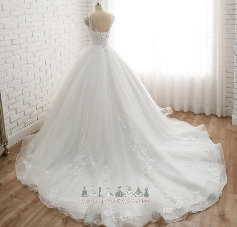 Lace A-Line Formal Court Train Lace Overlay Natural Waist Wedding Dress