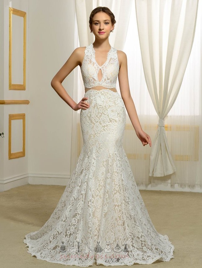 Lace Backless Elegant Floor Length Sheath Natural Waist Wedding gown
