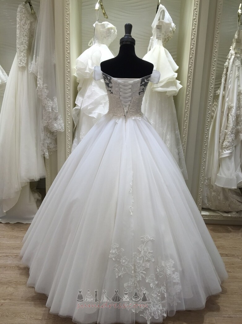 Lace Capped Sleeves Lace-up Floor Length Natural Waist Button Wedding Dress