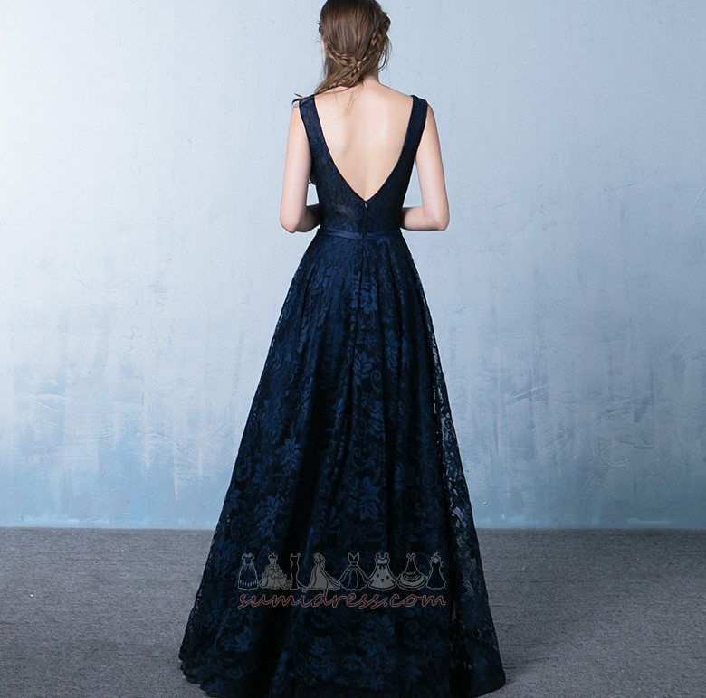 Lace Floor Length Fall Deep v-Neck A-Line Backless Prom Dress