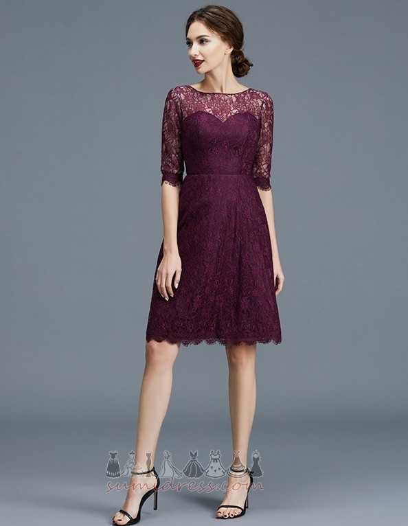 Lace Illusion Sleeves Natural Waist A-Line Spring Knee Length Dress of maid of honor