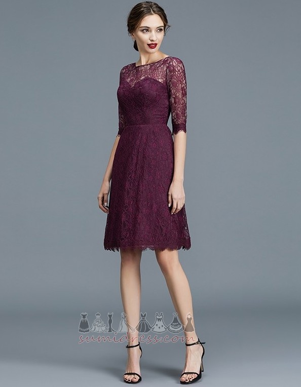 Lace Illusion Sleeves Natural Waist A-Line Spring Knee Length Dress of maid of honor