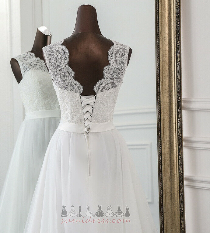 Lace Inverted Triangle Sleeveless Lace-up Jewel Lace Overlay Wedding Dress