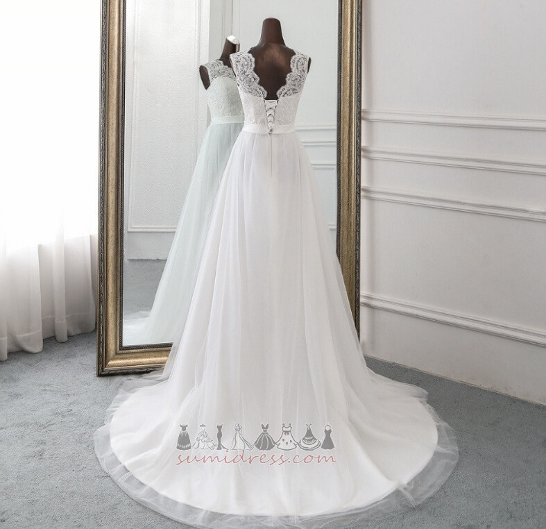 Lace Inverted Triangle Sleeveless Lace-up Jewel Lace Overlay Wedding Dress