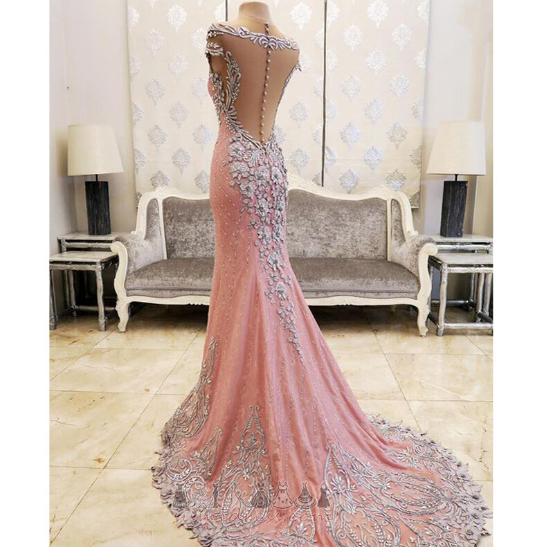 Lace Jewel Collar Banket A-linje Luksuriøs Sheer Tilbage Aften kjole