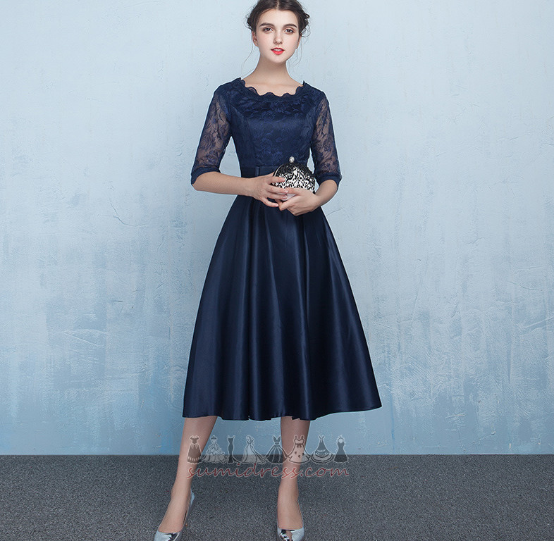 Lace Jewel Elegant Short Sleeves Tea Length Lace Overlay Bridesmaid Dress