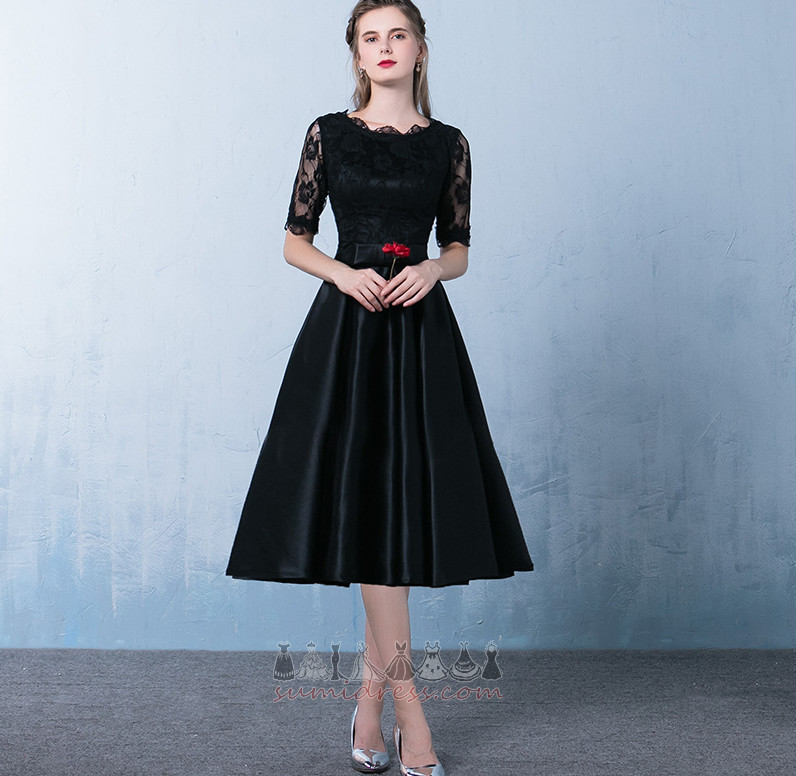 Lace Jewel Elegant Short Sleeves Tea Length Lace Overlay Bridesmaid Dress