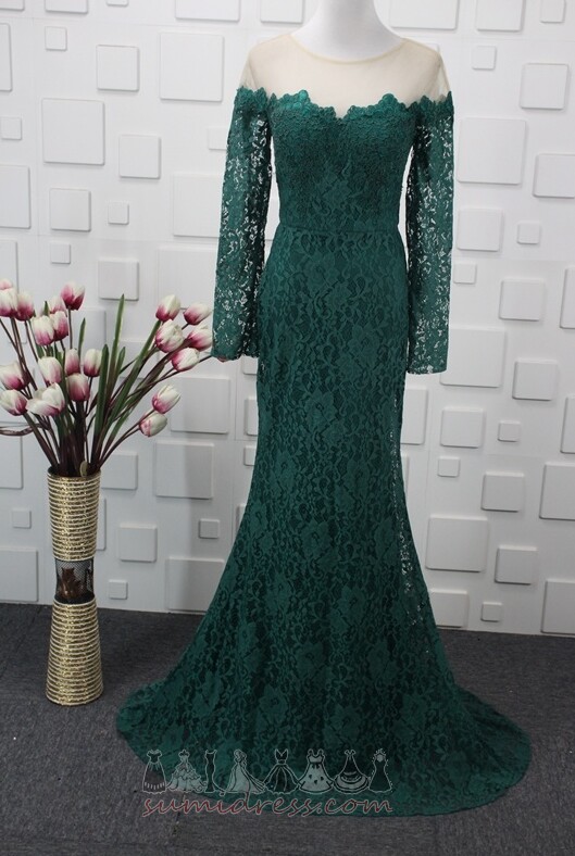 Lace Jewel Long Sleeves Elegant Zipper Up A-Line Evening Dress