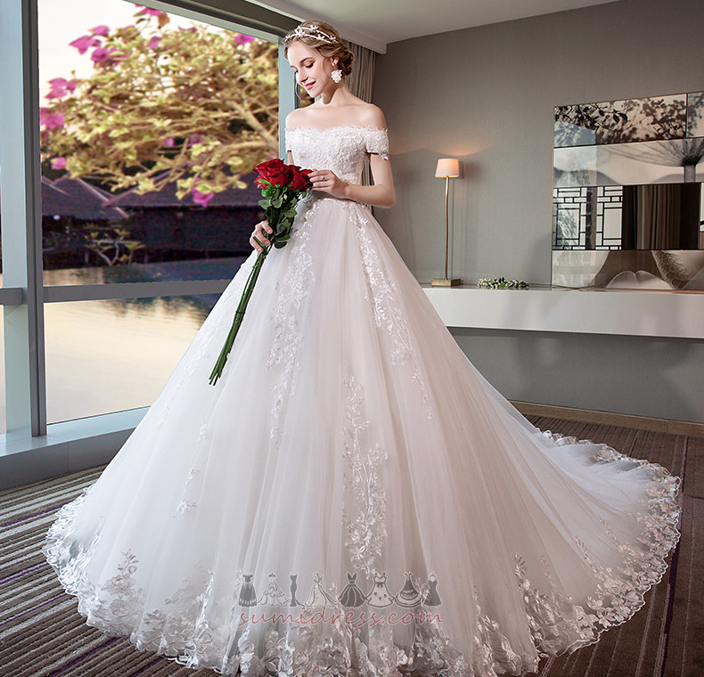 Lace Lace-up Elegant A Line Inverted Triangle Off Shoulder Wedding gown