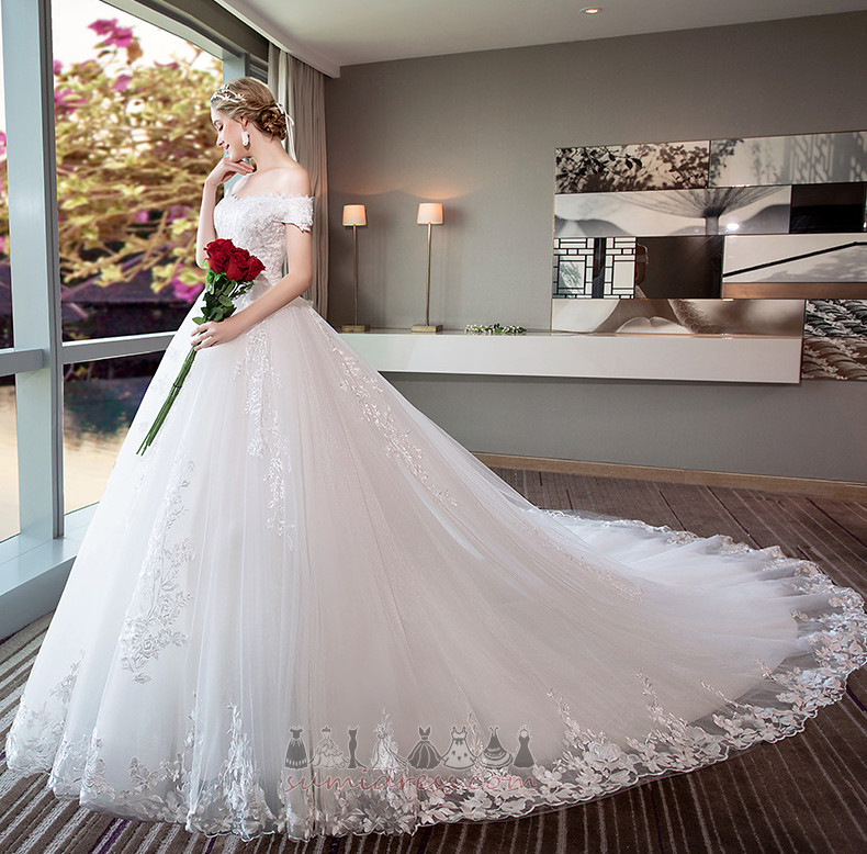 Lace Lace-up Elegant A Line Inverted Triangle Off Shoulder Wedding gown