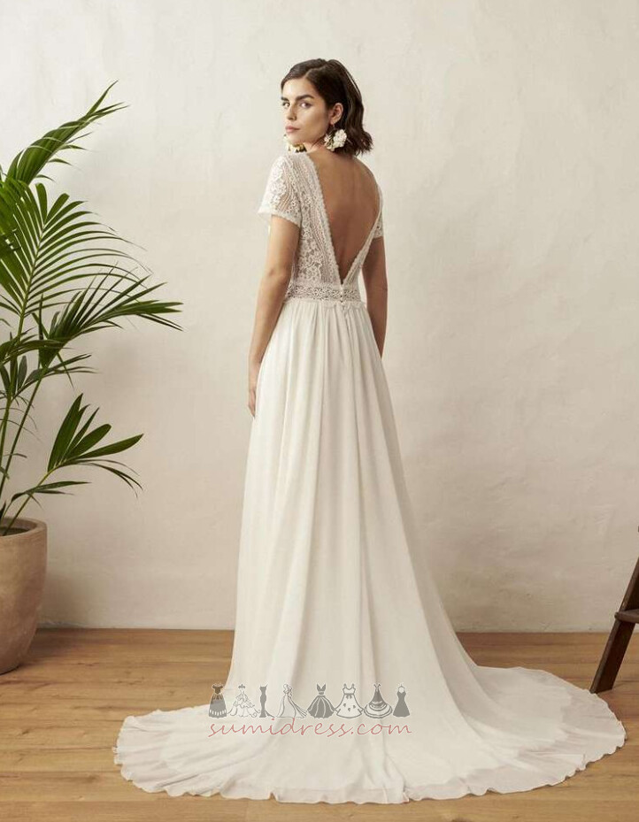 Lace Long Pear Illusion Sleeves Natural Waist Backless Wedding Dress