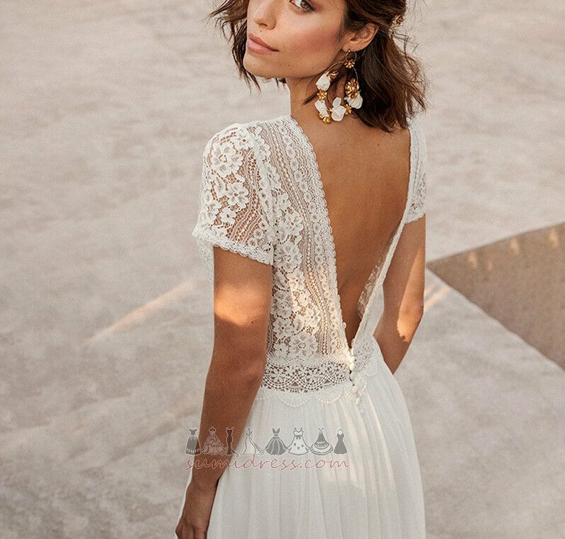 Lace Long Pear Illusion Sleeves Natural Waist Backless Wedding Dress