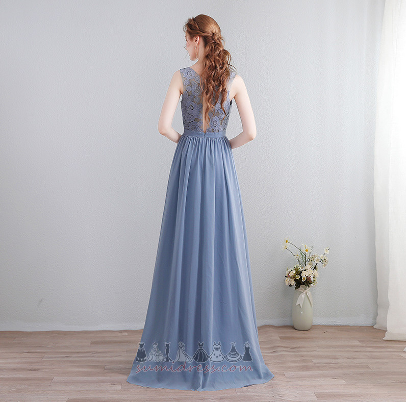 Lace Natural Waist Jewel Spring Chiffon Floor Length Bridesmaid Dress
