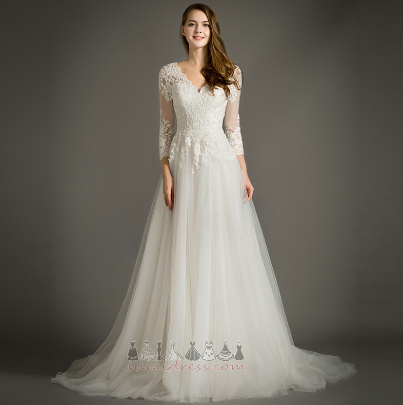 Lace Natural Waist Long Sleeves Elegant Outdoor Applique Wedding gown