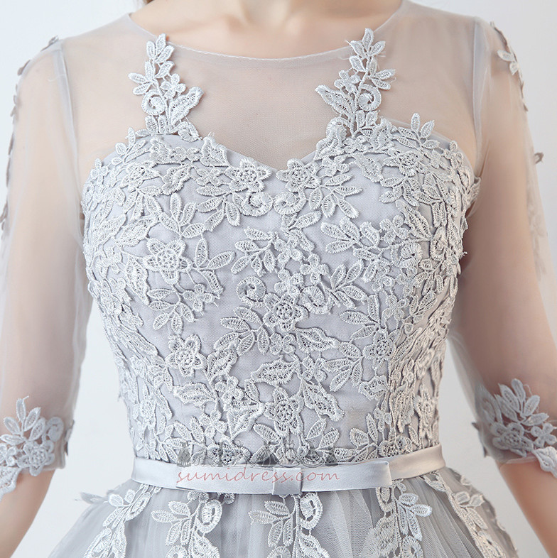 Lace Natural Waist Pear Keyhole Back Applique A-Line Bridesmaid Dress