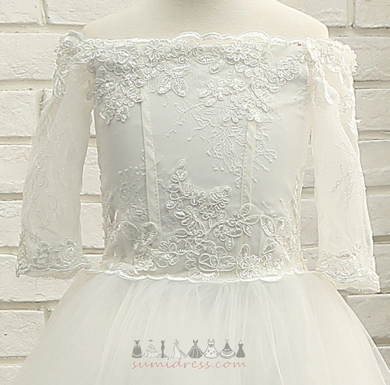 Lace Off-the-Shoulder Snøring Ankel lengde Natural Midje Våren Blomsterpike kjole