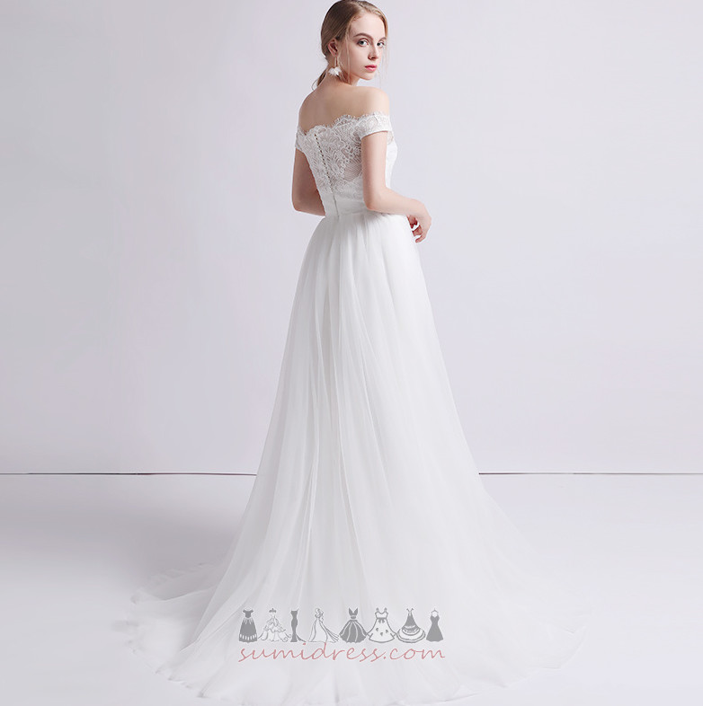 Lace Outdoor Sweep Train Natural Waist Short Sleeves Elegant Wedding Dress