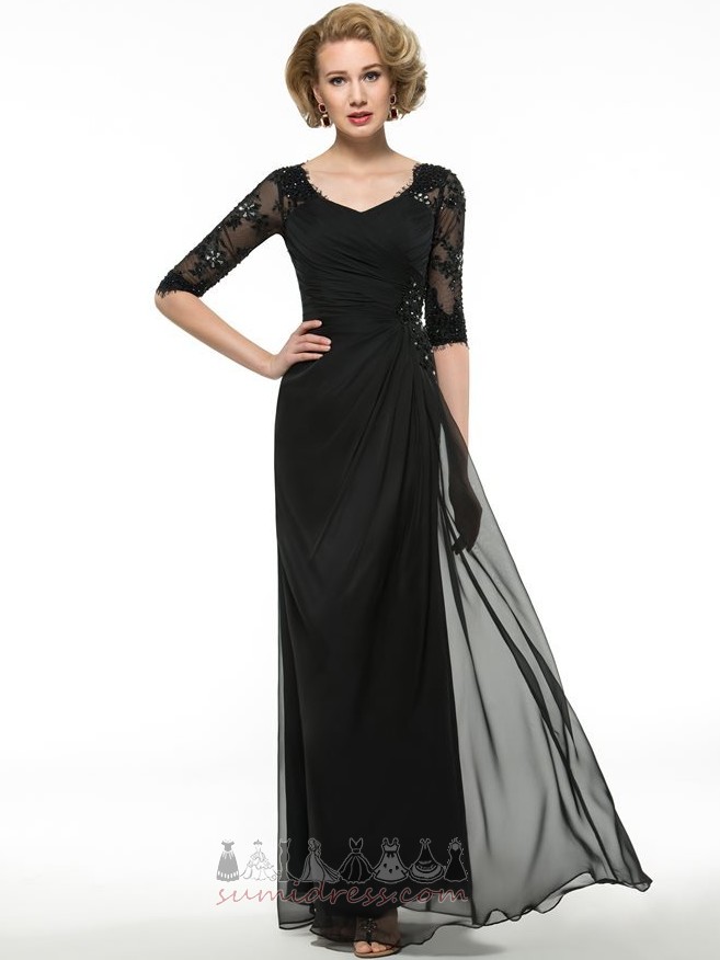 Lace Overlay A-Line 3/4 Length Sleeves Natural Waist Zipper Up Chiffon Mother Dress