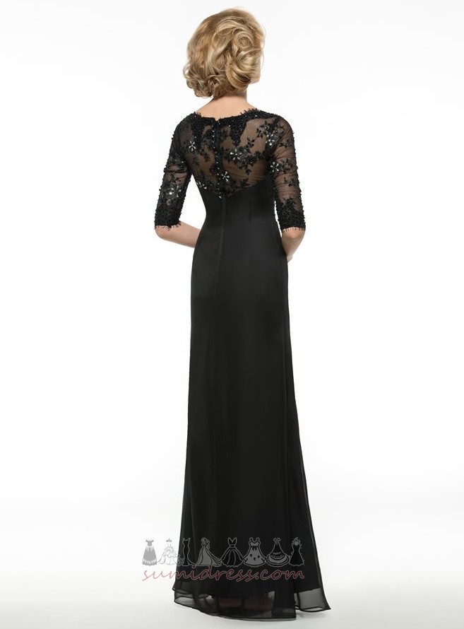 Lace Overlay A-Line 3/4 Length Sleeves Natural Waist Zipper Up Chiffon Mother Dress