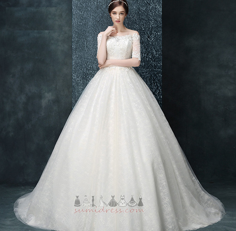 Lace Overlay Court Train Natural Waist Binding Voile A-Line Wedding Dress