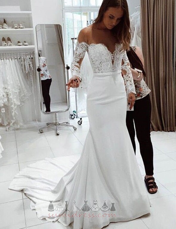Lace Overlay Elegant Off Shoulder T-shirt Natural Waist Lace Wedding Dress