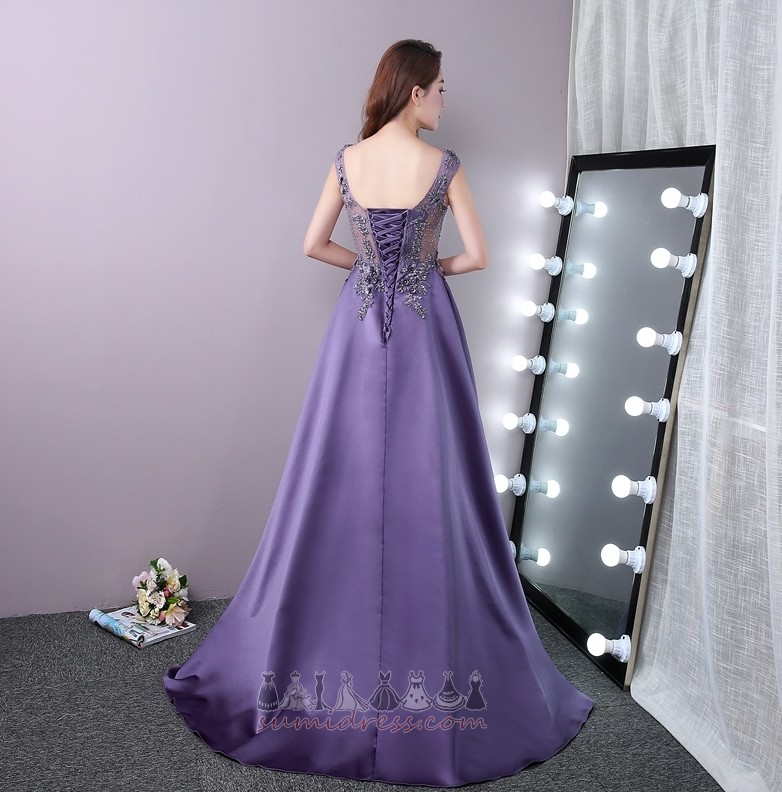 Lace Overlay Embroidery Natural Waist Sweep Train Binding Plus Size Prom Dress