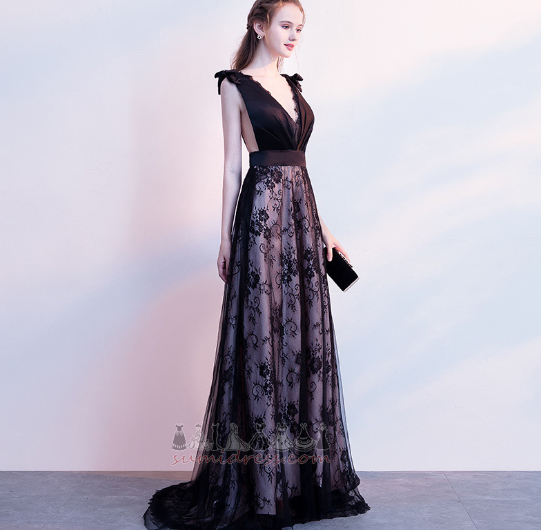 Lace Overlay Floor Length V-Neck Lace Medium A-Line Prom Dress