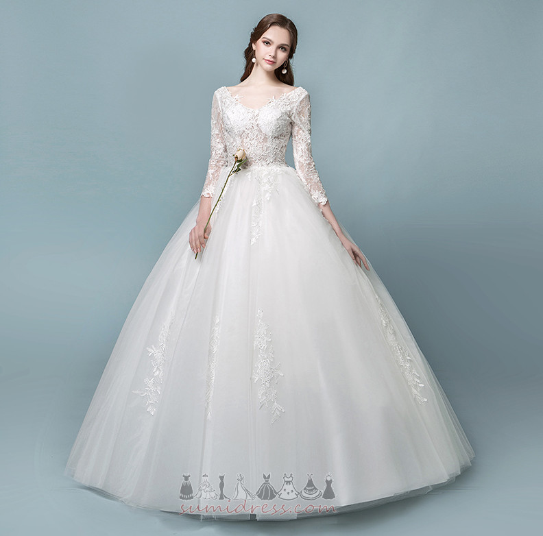 Lace Overlay Lace-up Lace Floor Length 3/4 Length Sleeves A-Line Wedding Dress