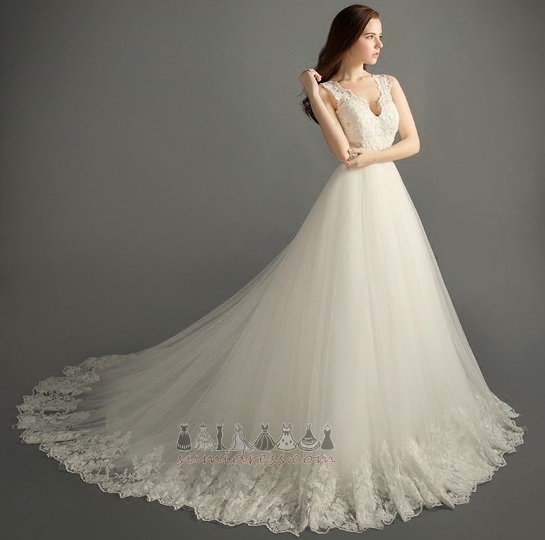 Lace Overlay Medium Sleeveless Elegant Applique Spring Wedding Dress