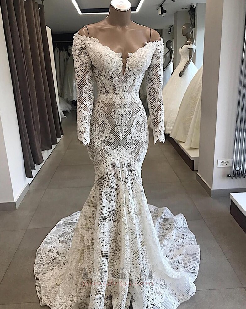 Lace Overlay Natural Waist Lace Thin Lace Backless Wedding Dress