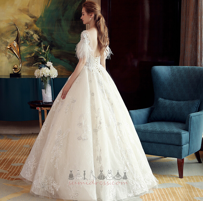 Lace Overlay Outdoor Fur Backless Floor Length Organza Wedding Dress