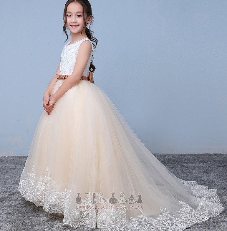 Lace Overlay Sleeveless Ankle Length Jewel Bow Formal Flower Girl gown
