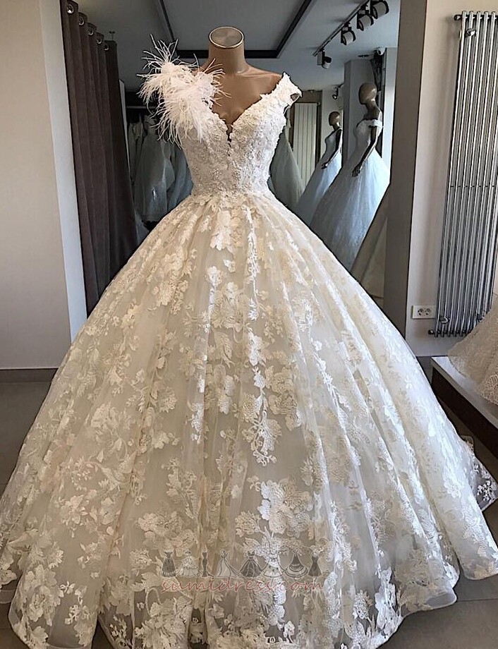 Lace Overlay Sleeveless Court Train Beading A-Line Winter Wedding Dress