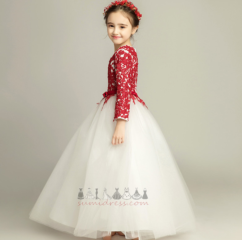 Lace Overlay T-shirt Natural Waist Ankle Length Long Sleeves Flower Girl gown